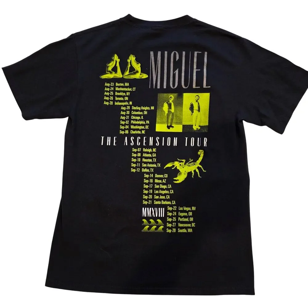 Miguel The Ascension Tour‎ 2018 Concert Graphic T-Shirt Small Black Neon Green